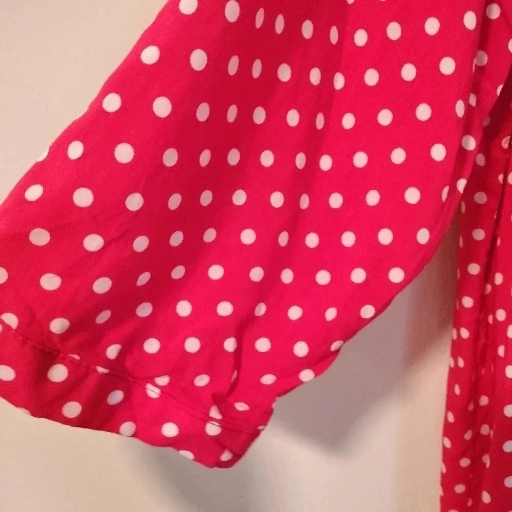 Suzanne Betro Red White Dots Short Adjustable Sleeves V Tie neckline Sz 1X - Picture 5 of 9